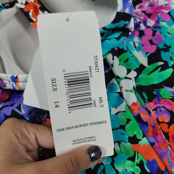 Paradise Bay Dream Gardens Bow front Minimizer Swim Dress Sz 14 Vacation - Picture 6 of 9